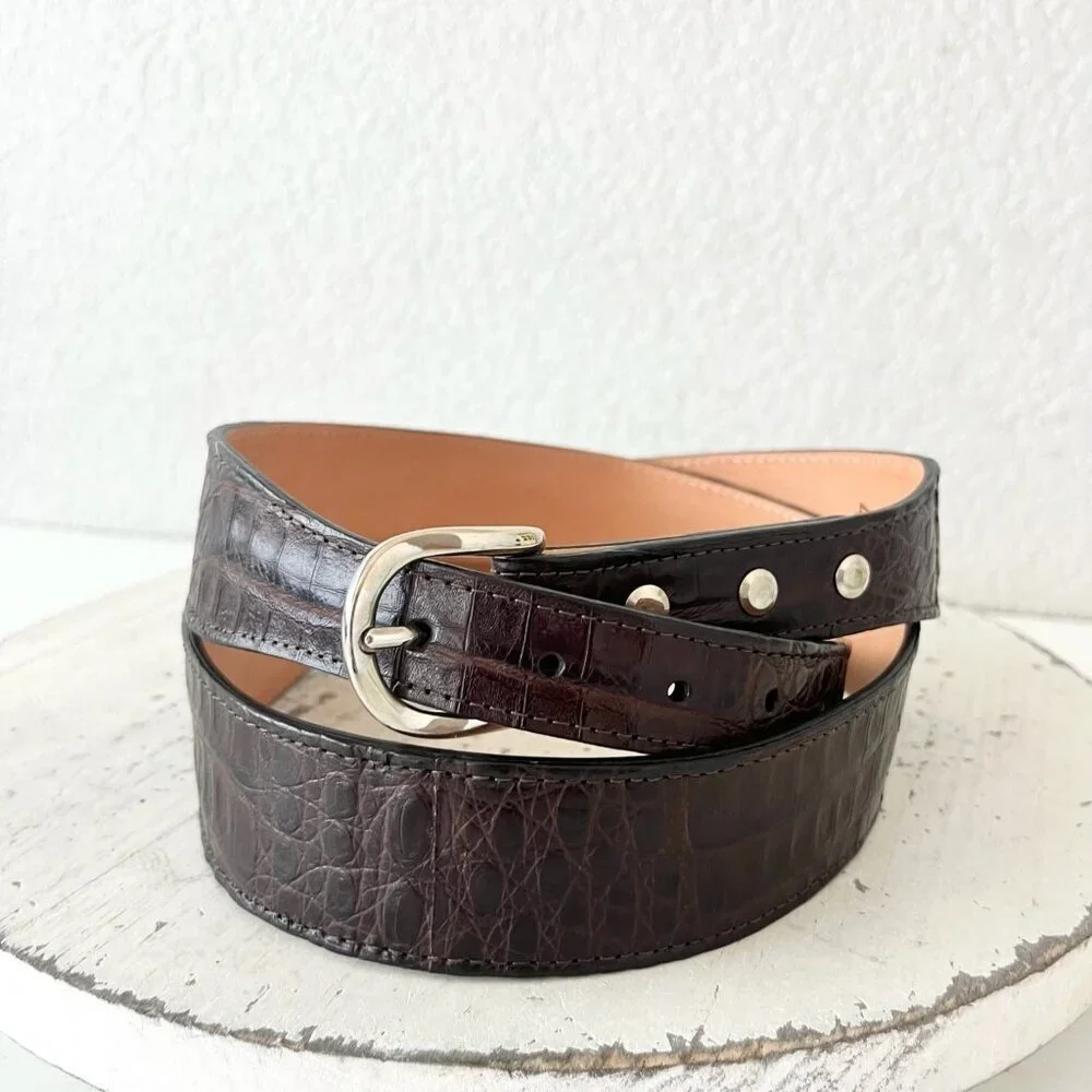 NEW Rod Patrick Boots Mens Western Belt 1.5 in Taper 32 in Brown Caiman Leather